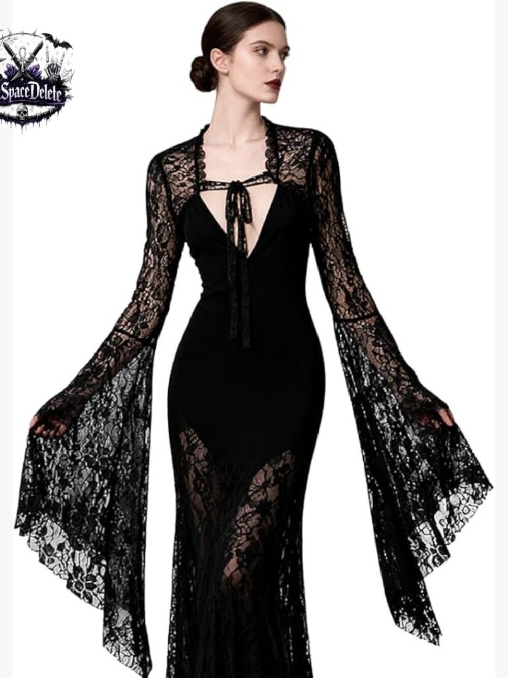 Lace Bolero Shrug Crop Top Long Bell Sleeves Mesh Gothic Victorian Cosplay